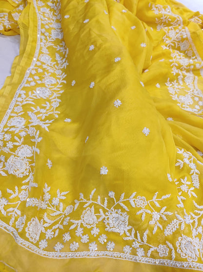 Madhavi zardosi organza saree