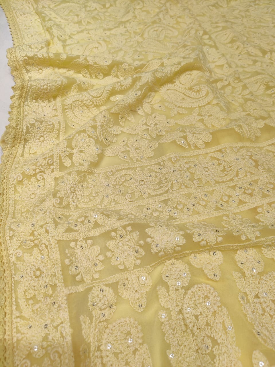 Vani Chikankari gorgette saree