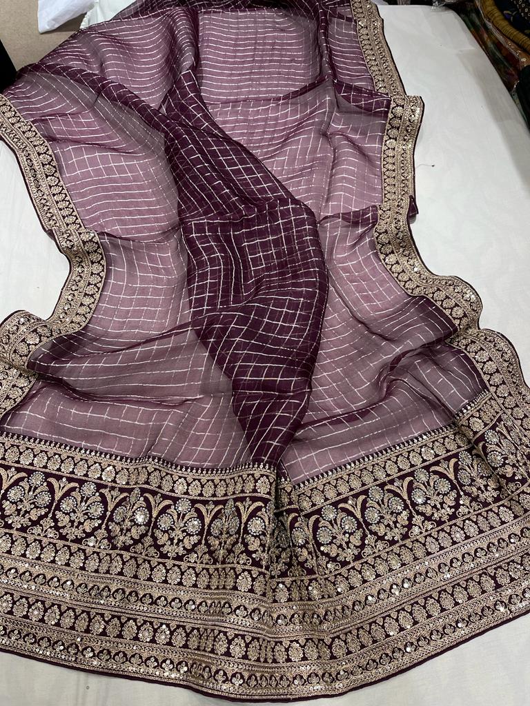 Check inspired organza saree