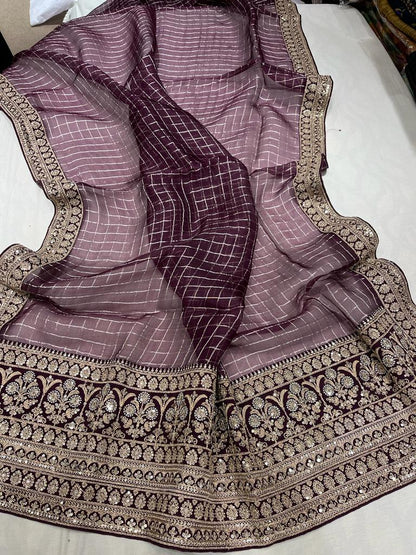 Check inspired organza saree