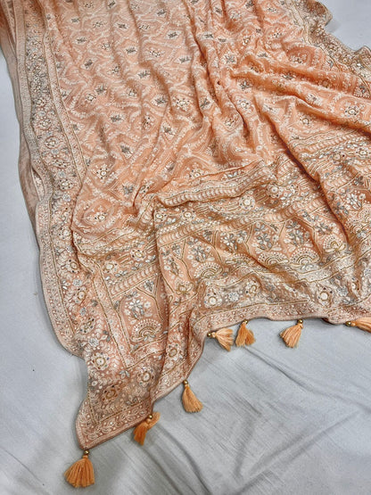 Naina chikankari gorgette saree