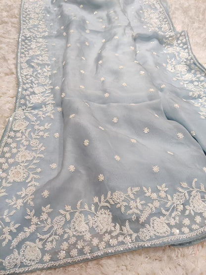 Madhavi zardosi organza saree