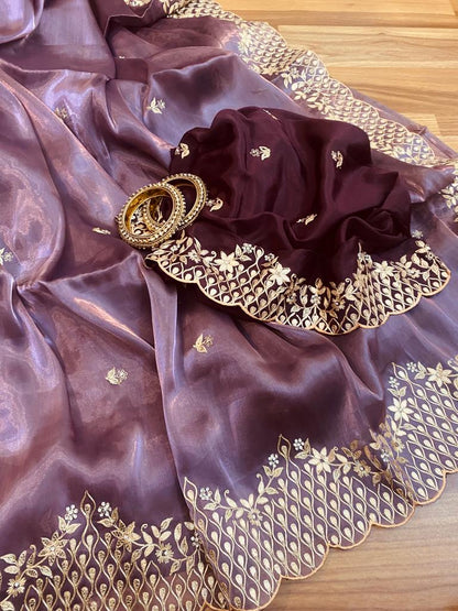 Purple tissue organza saree