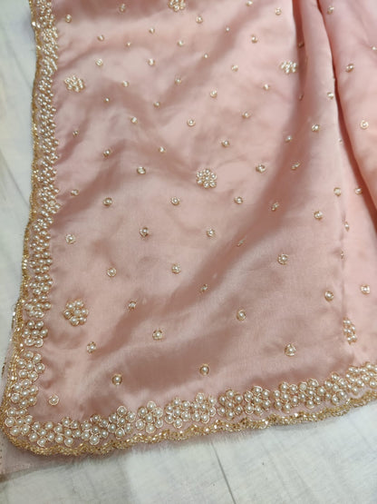 Pearl organza saree partywear saree woke sari blouse