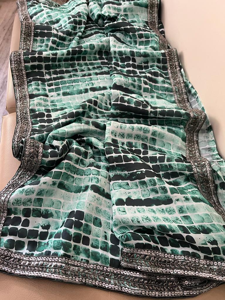 Satin marble print saree