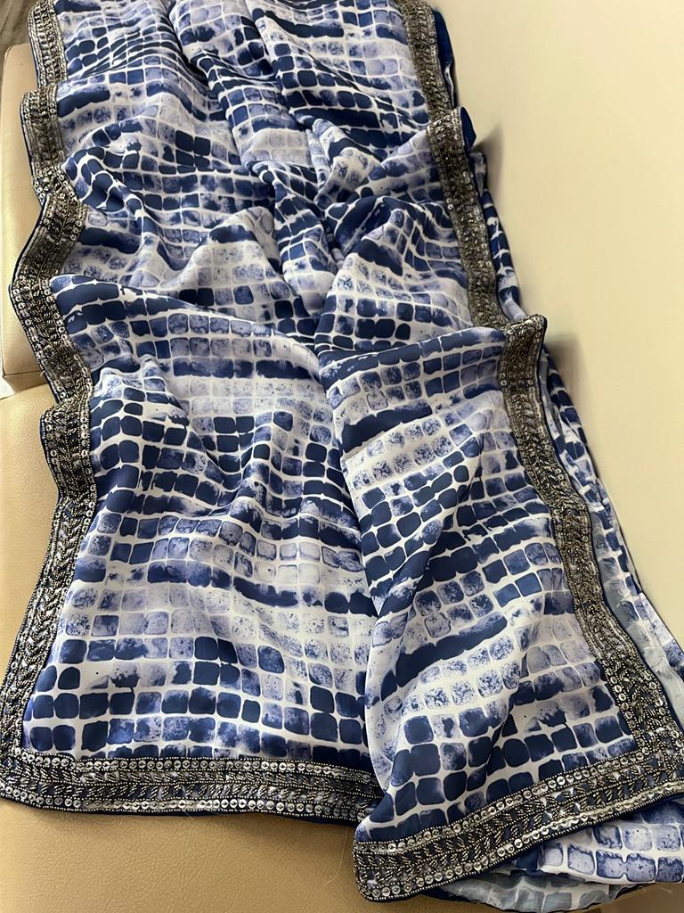 Satin marble print saree