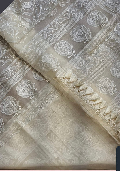 Danish chikankari organza saree