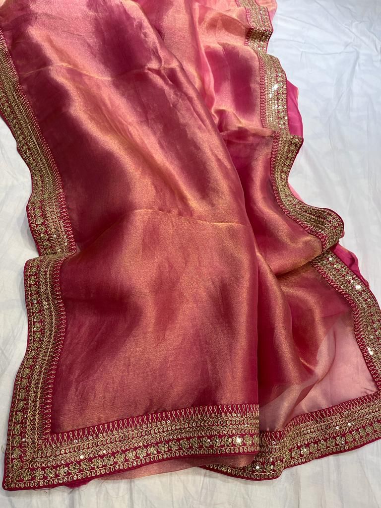 Kanjeevaram inspired tissue organza saree
