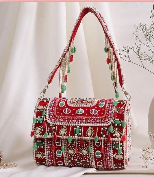 Reception inspired beaded red clutch