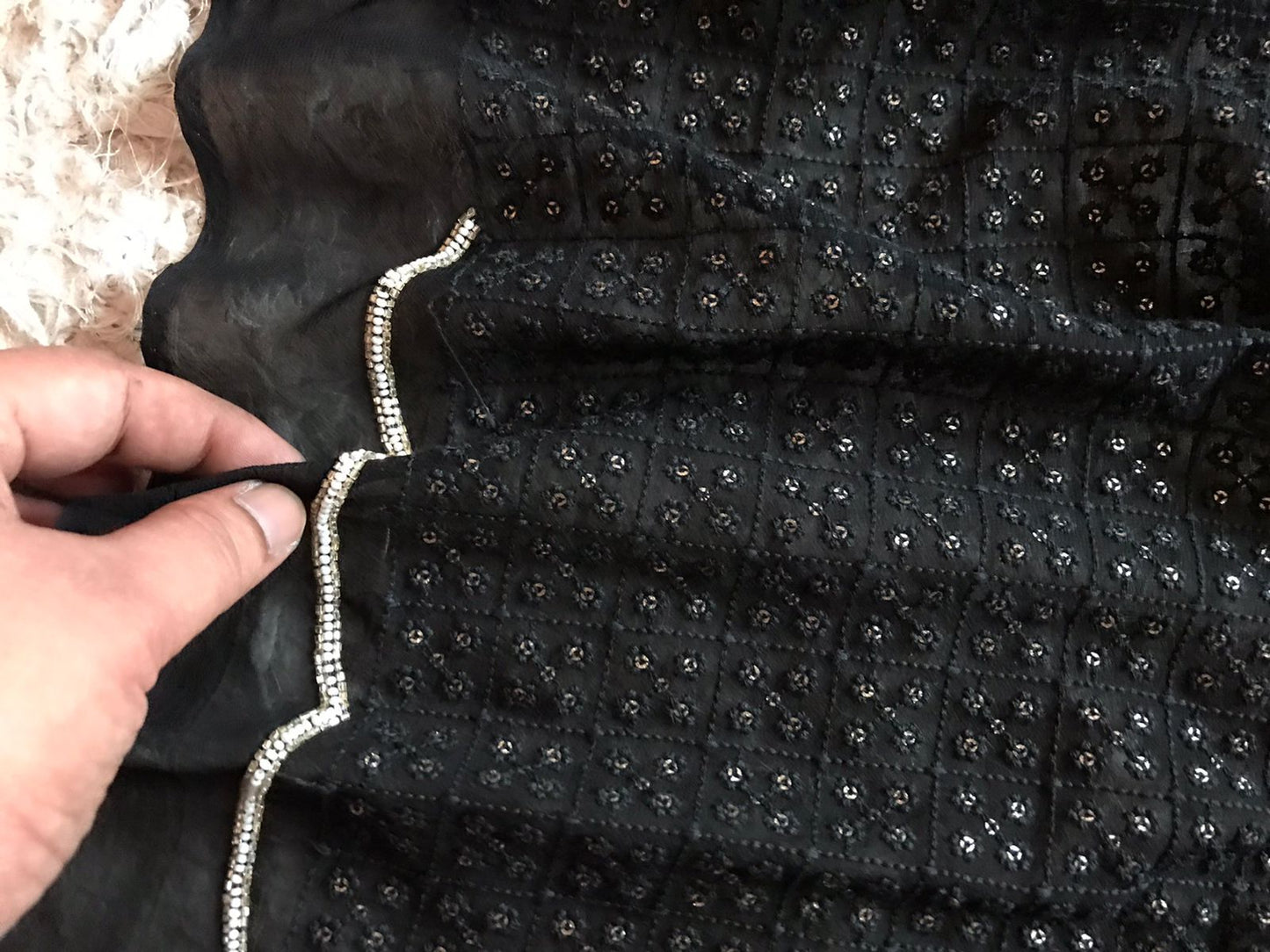 Black white Chinon saree