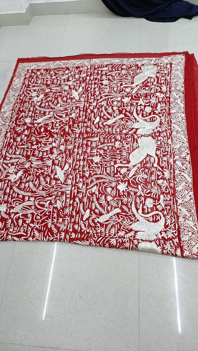 Red riding hood inspired Parsi saree