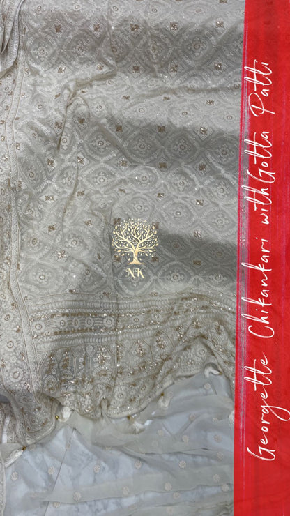 Monisha chikankari gorgette saree