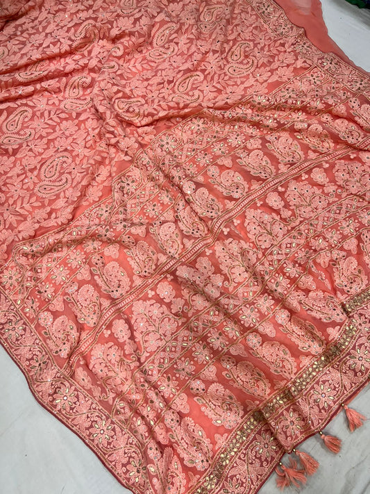 Yashvi chikankari gottapatti saree Indian saree wedding sari blouse