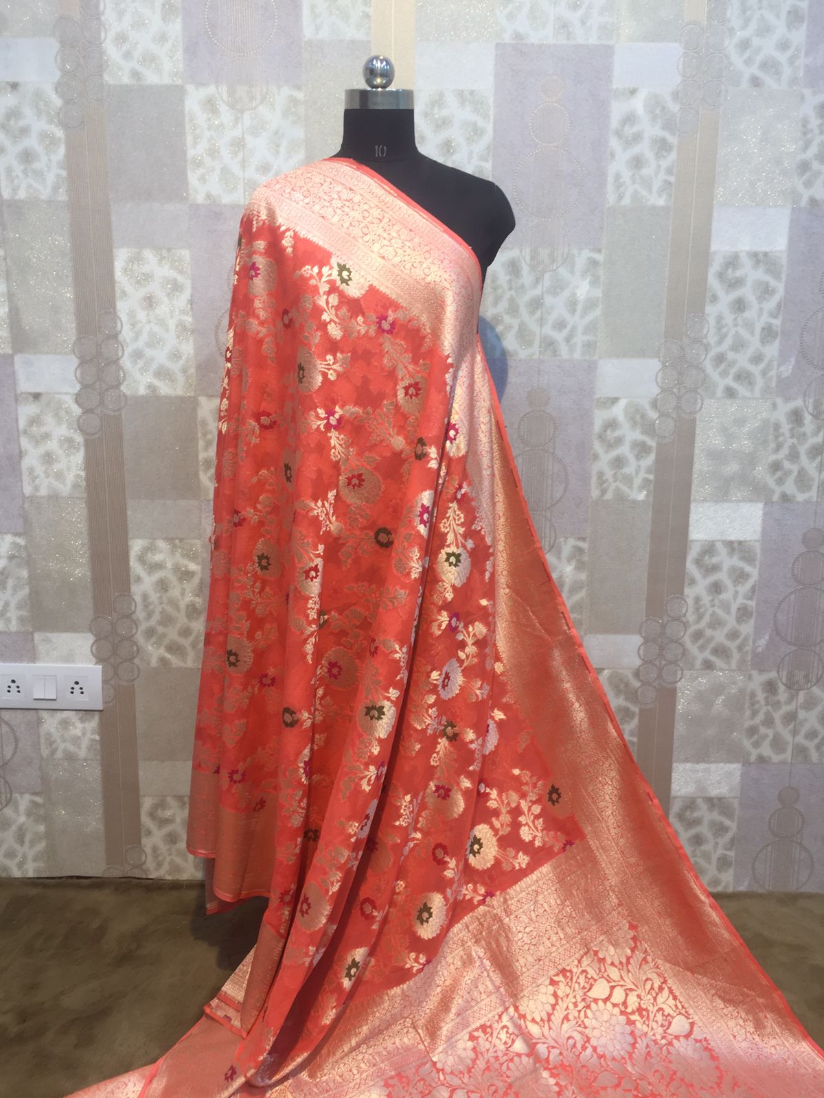 Ranjhana Banarsi khaddi gorgette saree