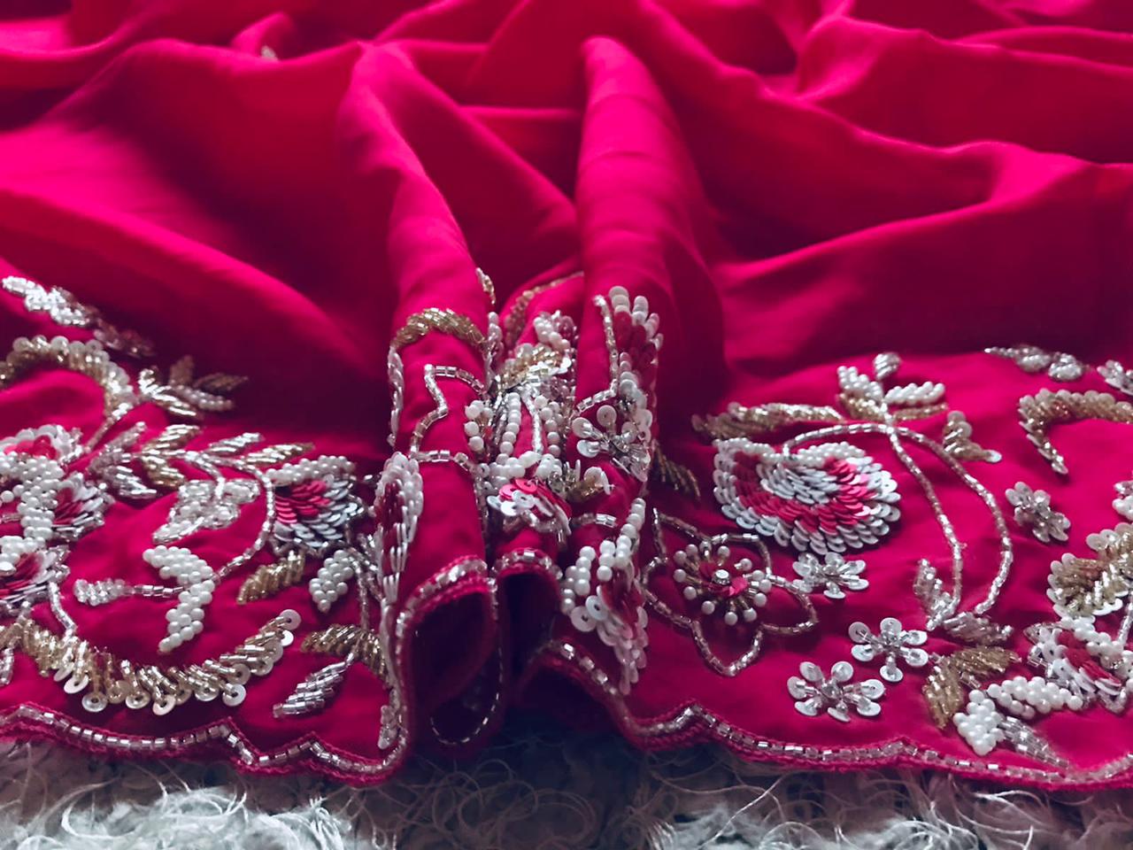 Hot pink organza saree