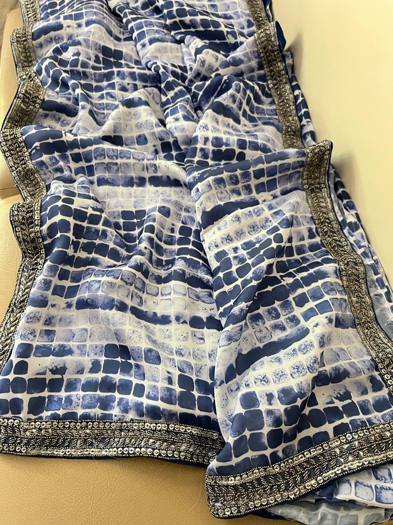 Satin marble print saree