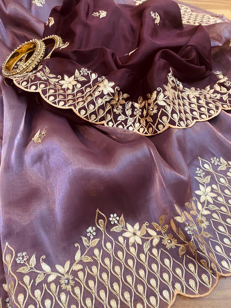 Purple tissue organza saree
