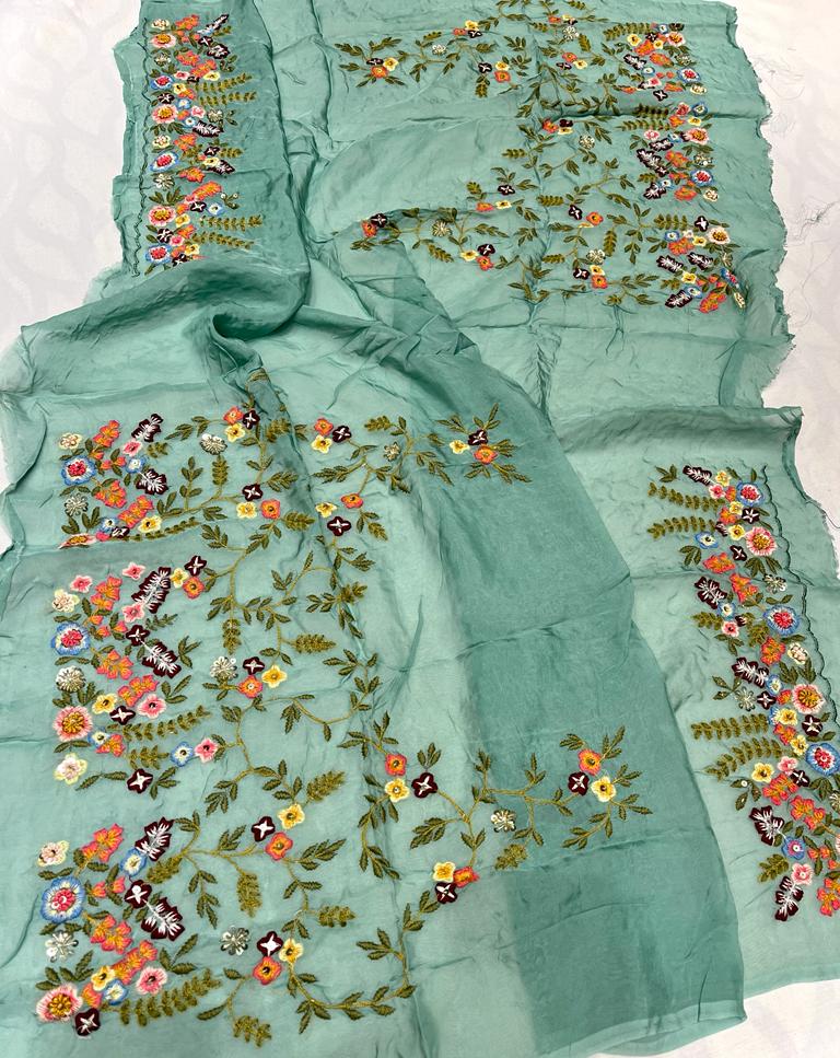 Tulip embroidery organza saree
