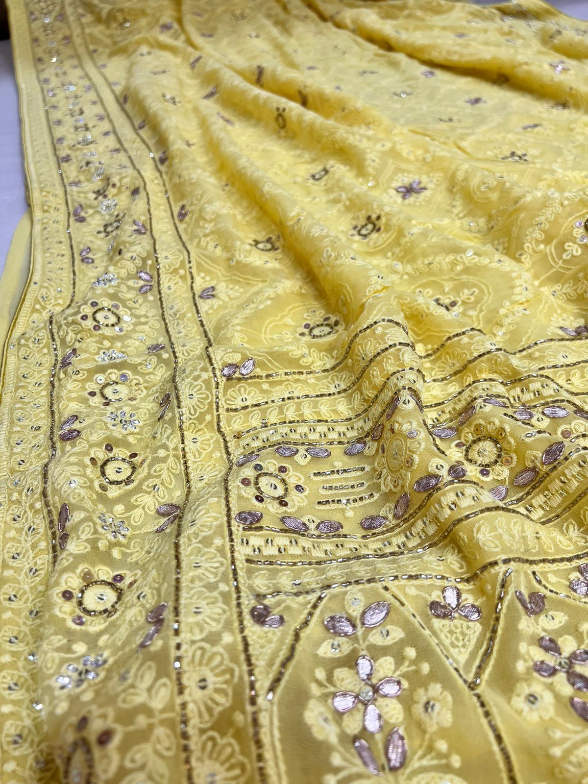 Naina chikankari gorgette saree