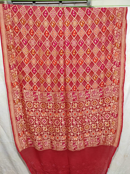 Gulmarg red bandhej saree