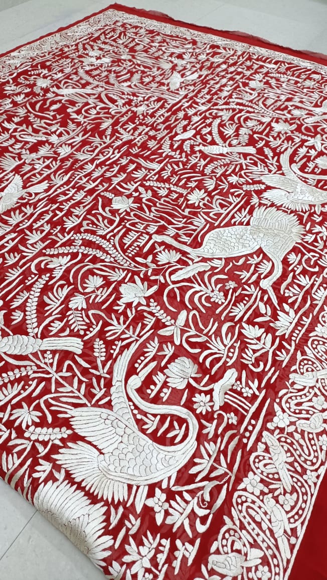 Red riding hood inspired Parsi saree