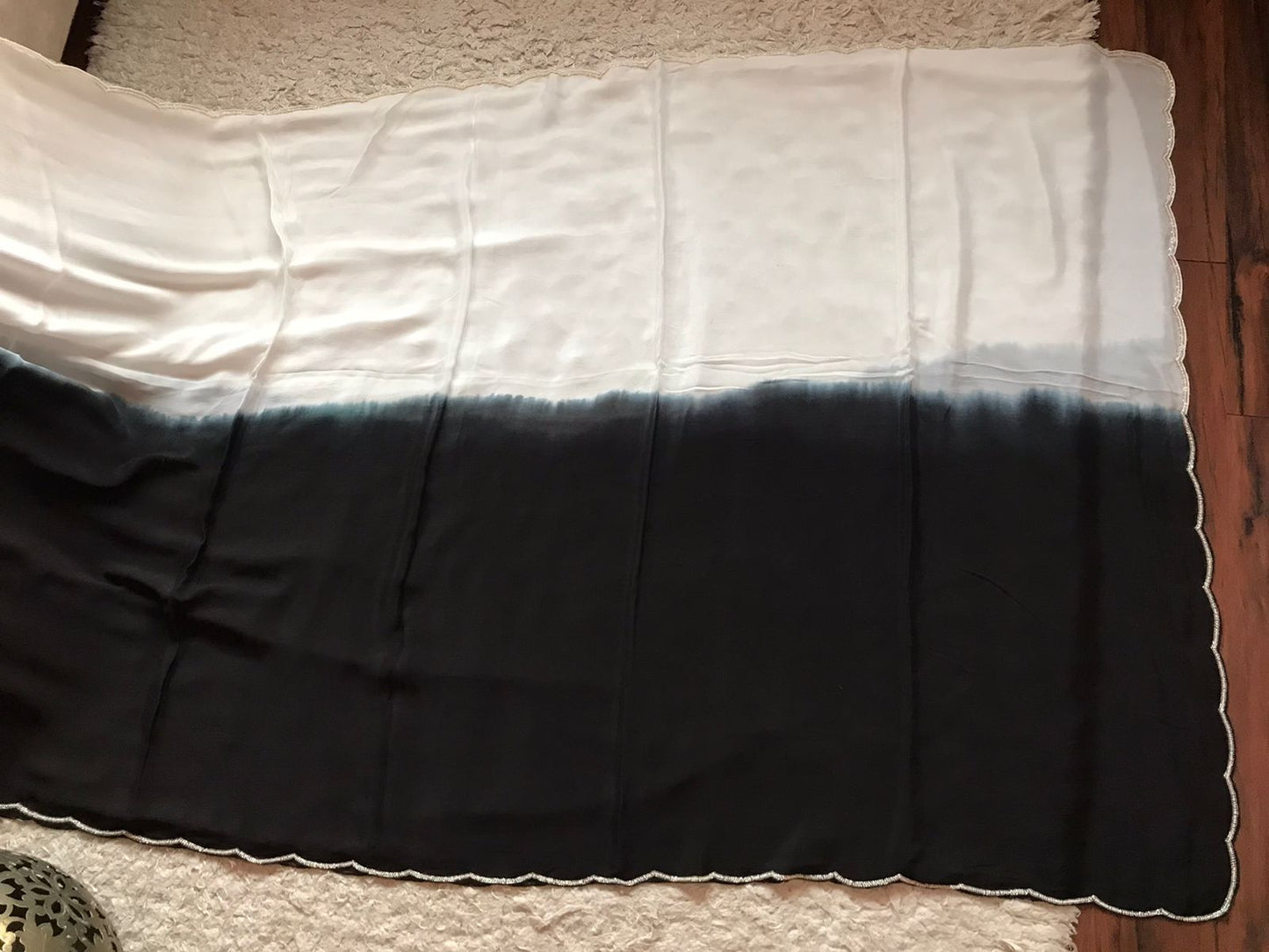 Black white Chinon saree