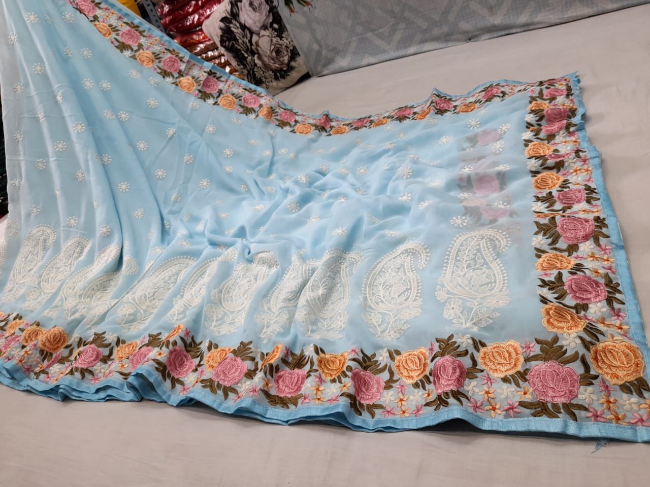 Pastel traditional gorgette saree