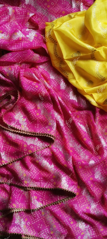 Bandhej lehariya chiffon saree