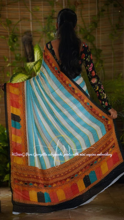 Gulmohar gorgette sequins saree