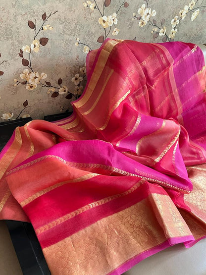 Multi striped kora saree