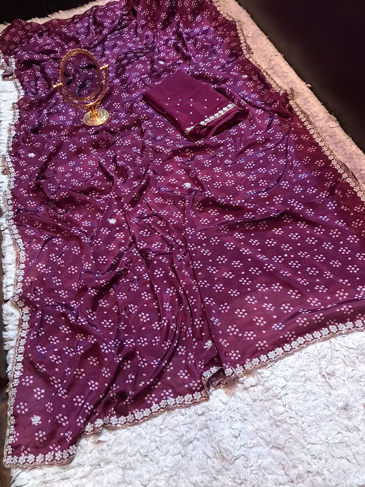 Kismis crepe Bandhej saree