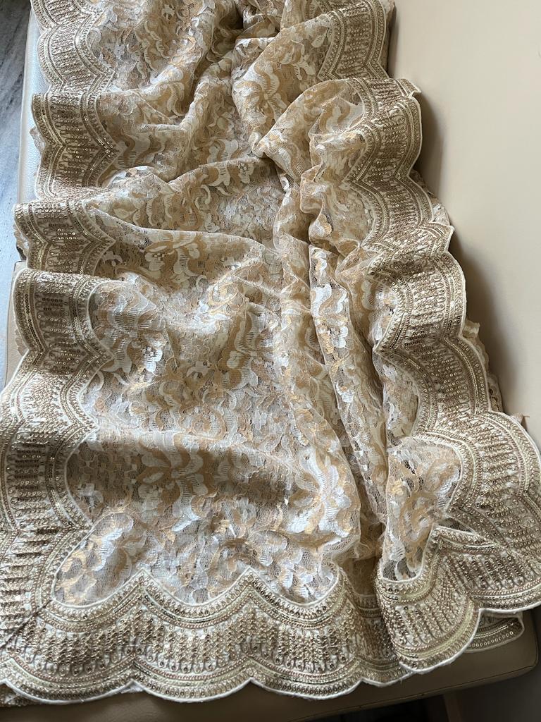 Chaintley lacy scalloped border saree