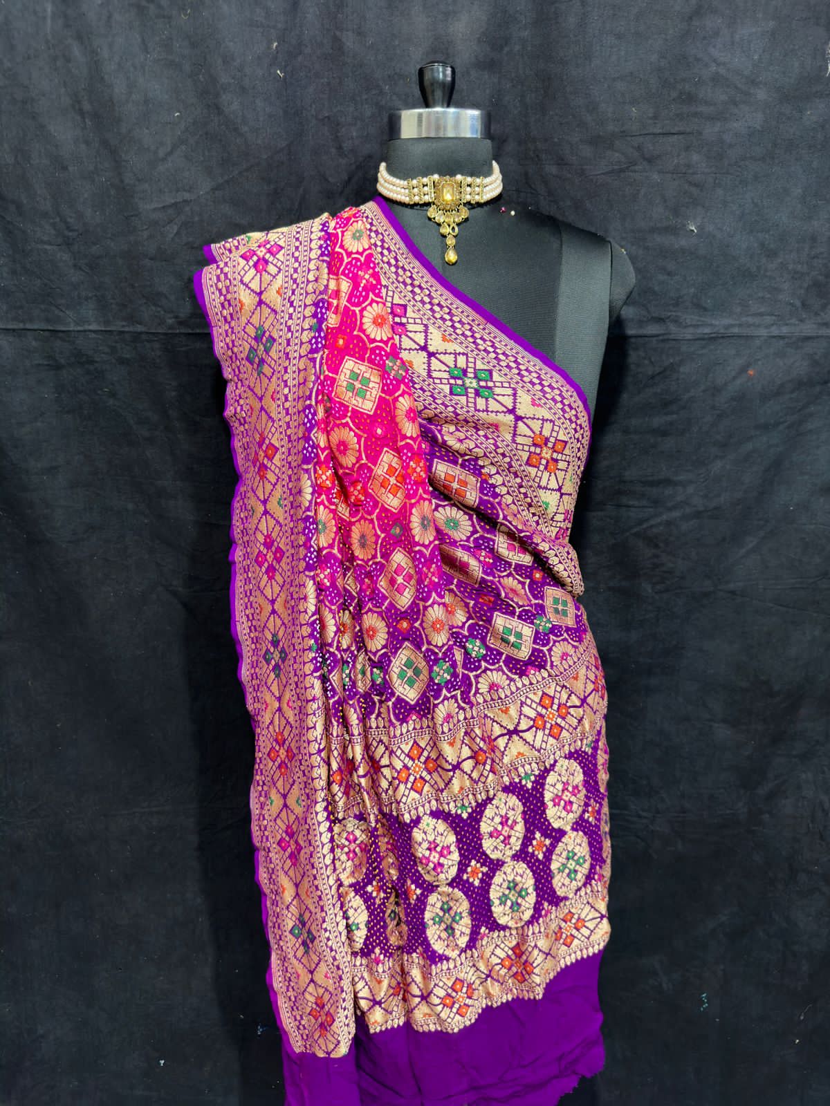 Jodha inspired bandhej gorgette Dupatta