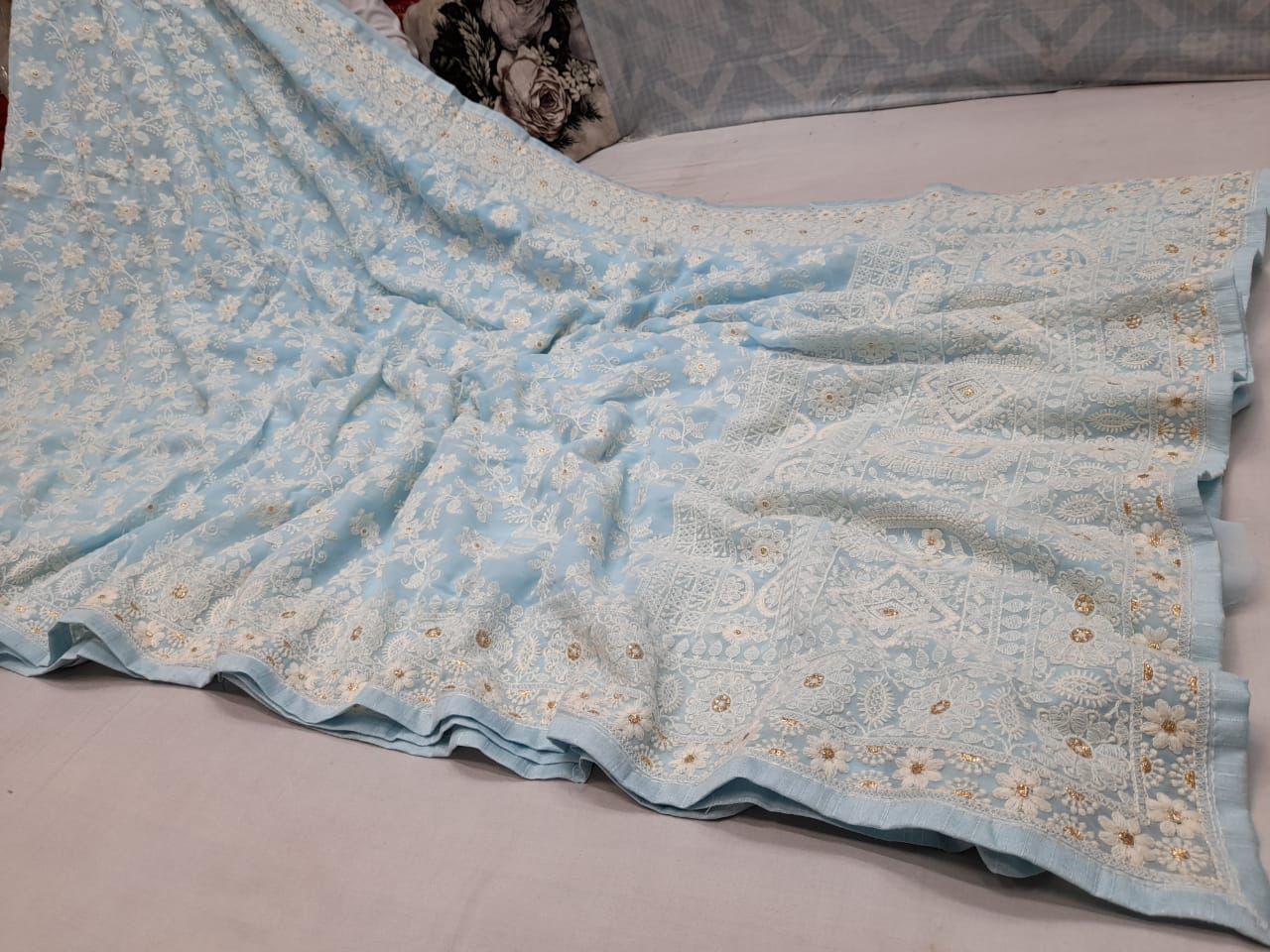 Anas Lucknowi gorgette saree