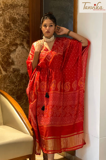 Red gajji silk kaftan