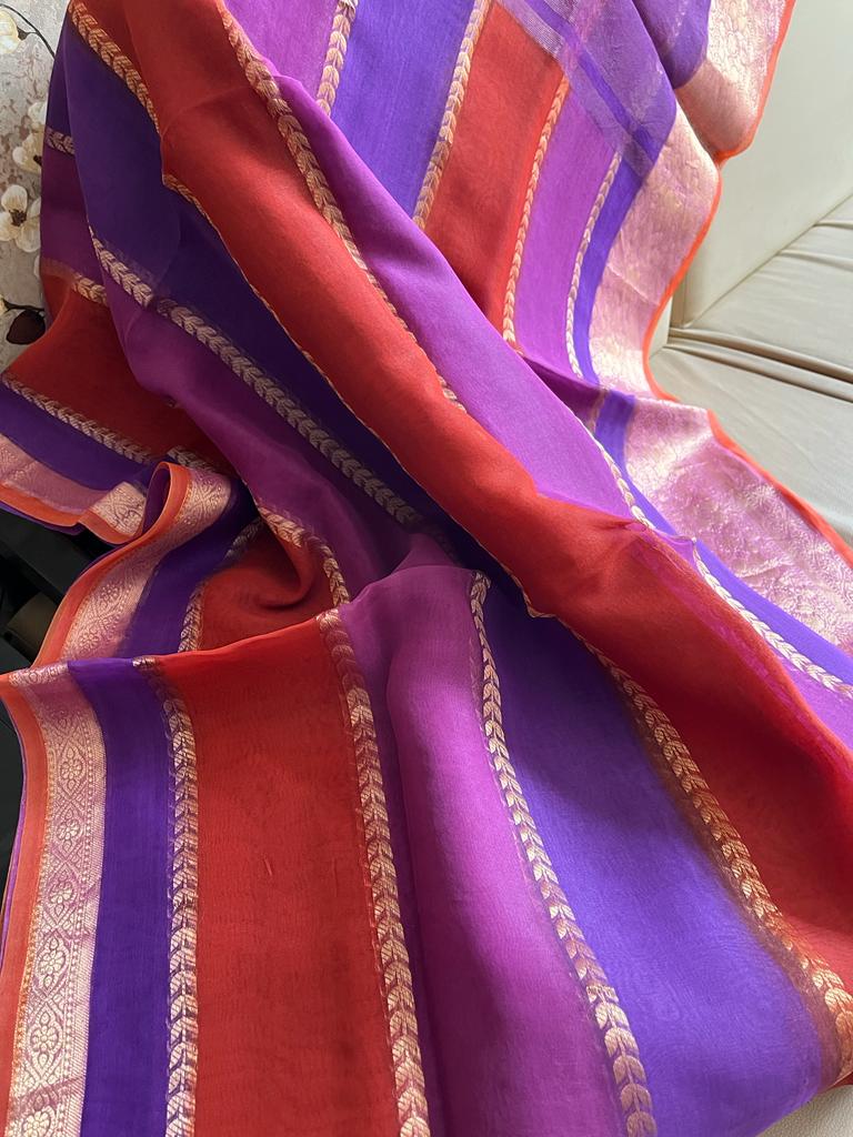 Multi striped kora saree