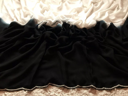 Black white Chinon saree