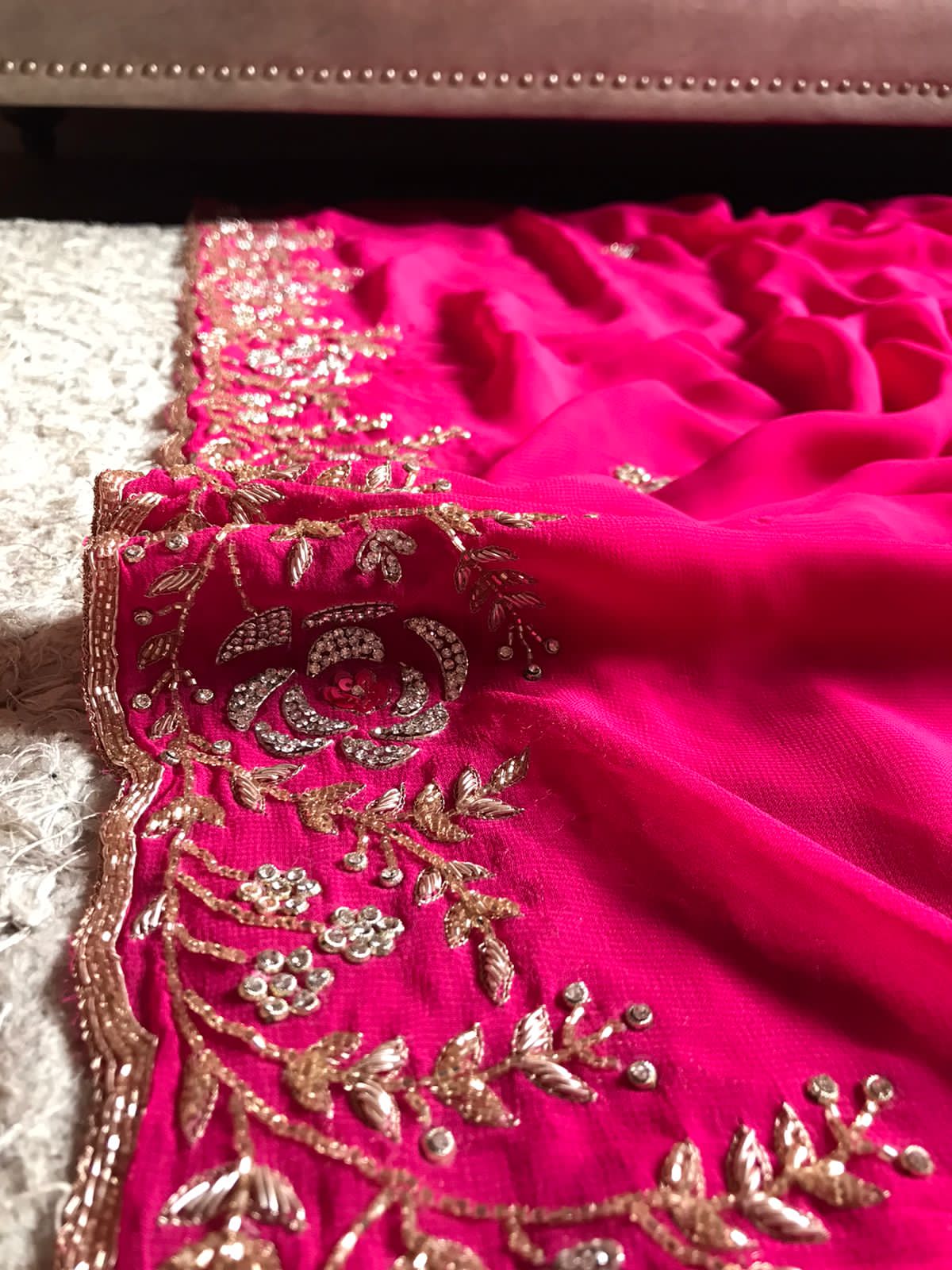 Feather rose zardosi premium saree