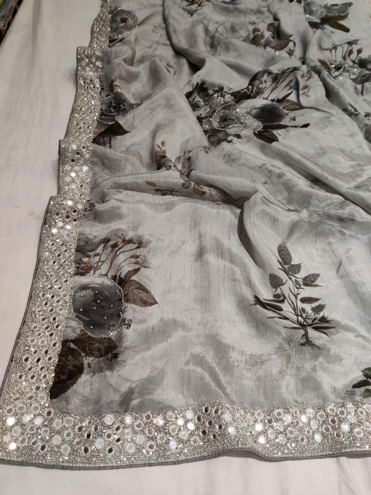 Floral crepe zardosi saree
