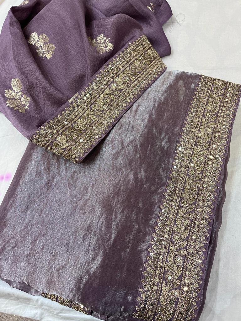 Metallic tissue organza saree