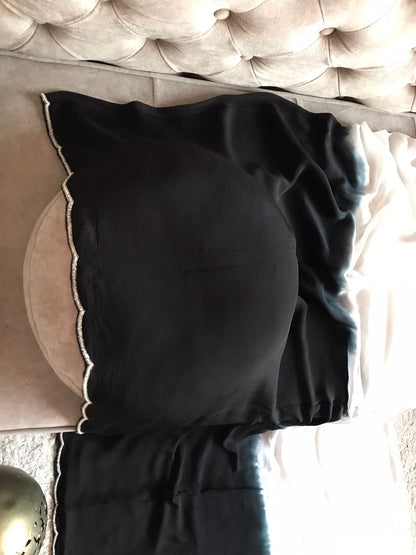 Black white Chinon saree