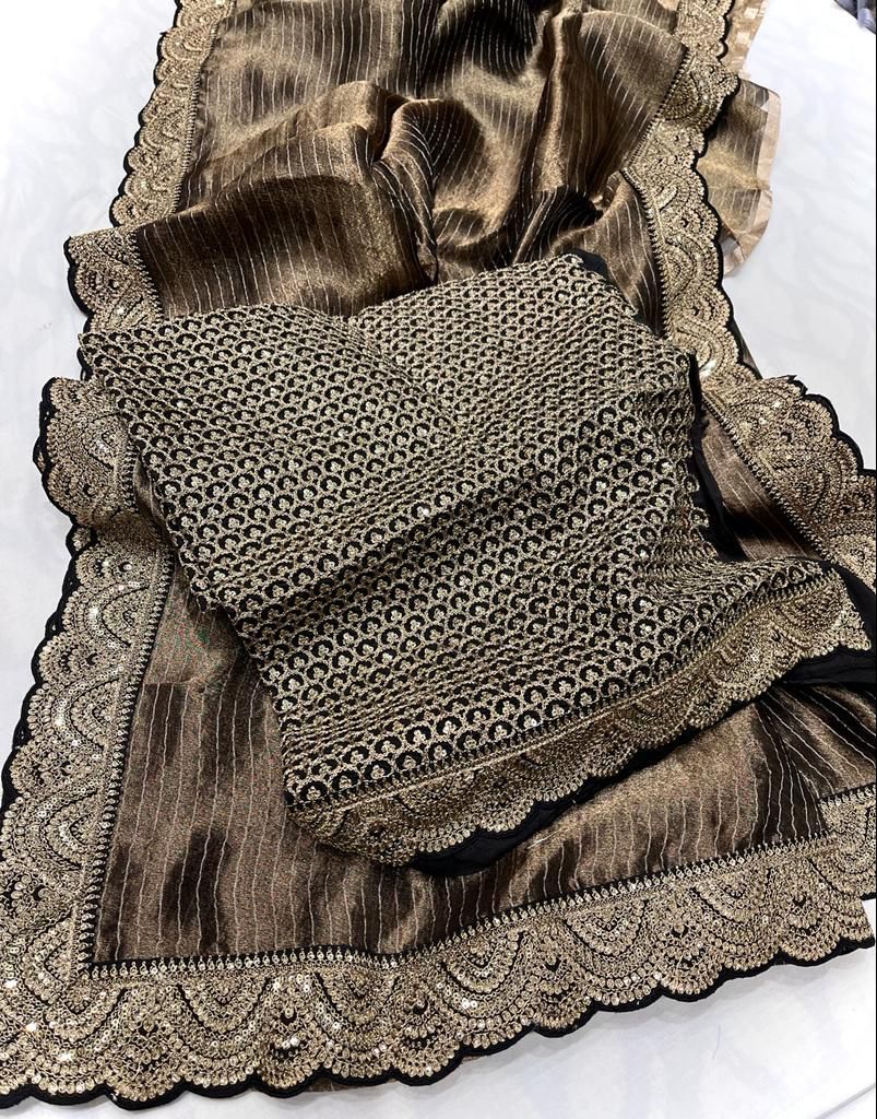Striped kanjivaram inspired tissue saree