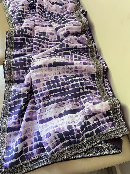 Satin marble print saree