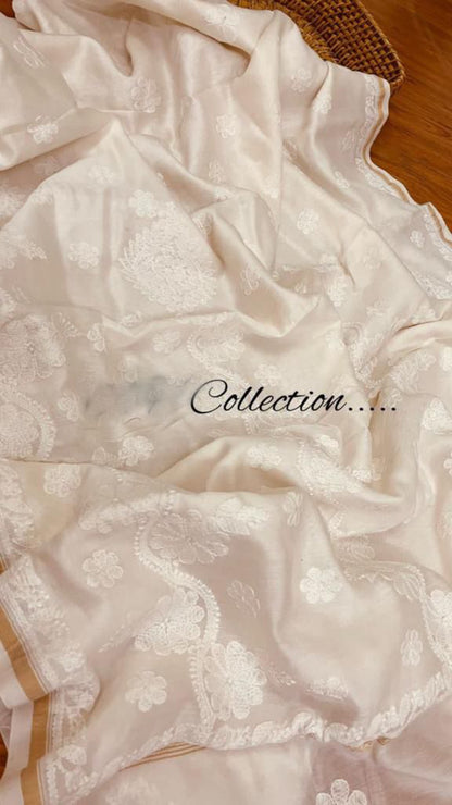 Handwoven Chanderi Lucknowi saree