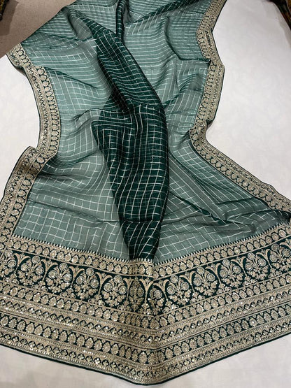 Check inspired organza saree