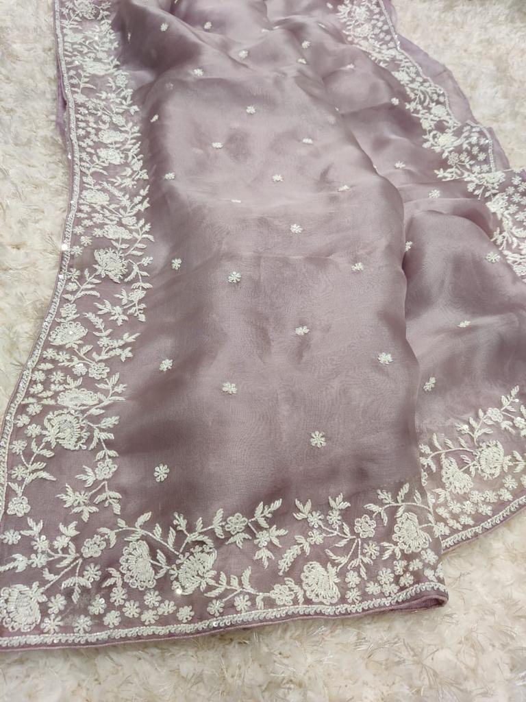 Madhavi zardosi organza saree