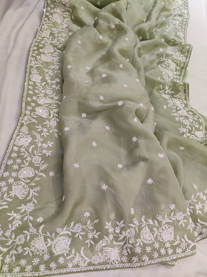Madhavi zardosi organza saree
