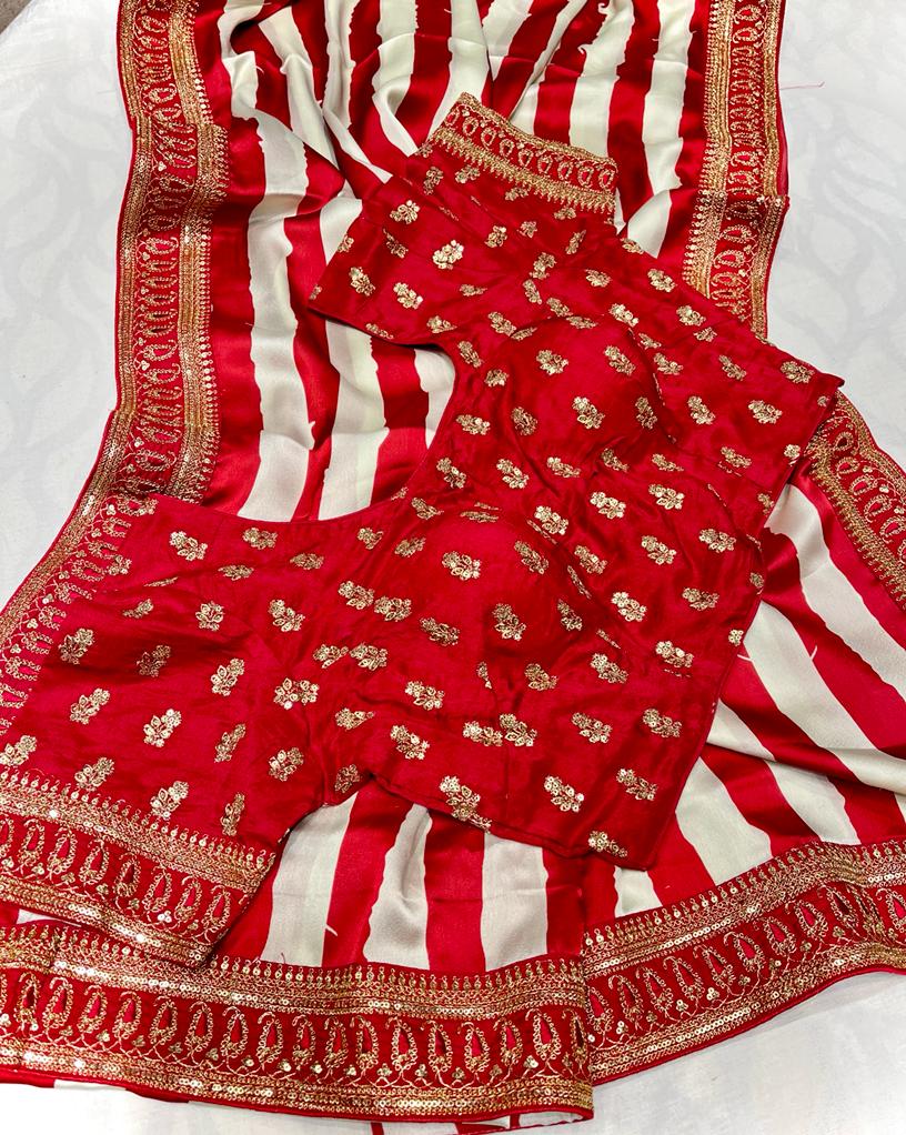 Satin striped zardosi saree