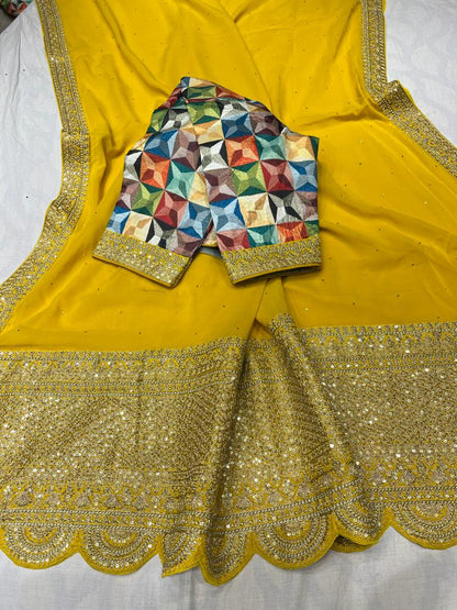Leshi gorgette zardosi saree