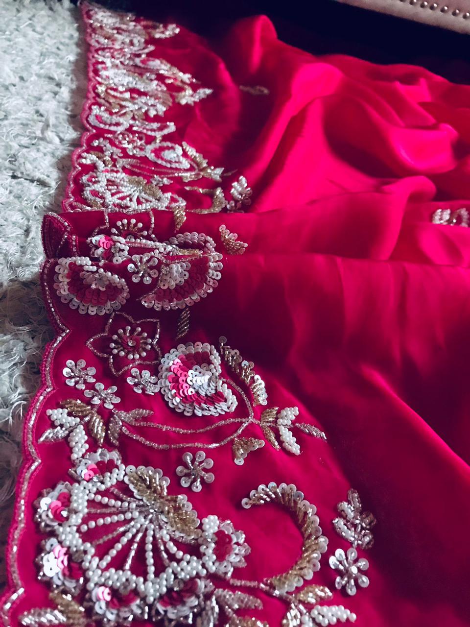 Hot pink organza saree